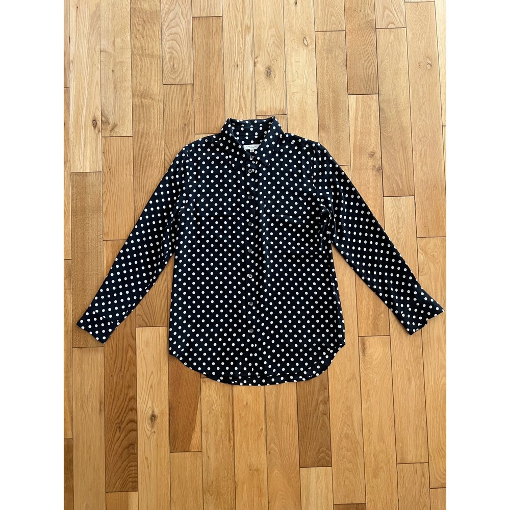 Equipment Femme Silk Long Sleeve Button Up Shirt Black White Polka Dots Womens S